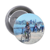 Bicycling Along Pier A Hoboken NJ buttons