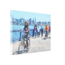 Bicycling Along Pier A Hoboken NJ canvas prints
