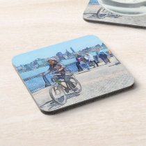 Bicycling Along Pier A Hoboken NJ cork coasters