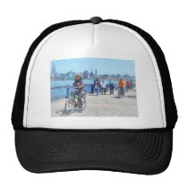 Bicycling Along Pier A Hoboken NJ hats
