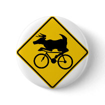 Bicycling Deer Crossing Highway Sign Pinback Button