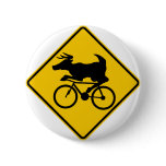 Bicycling Deer Crossing Highway Sign Pinback Button