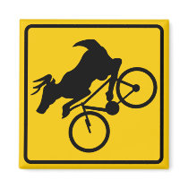 Bicycling Deer Crossing Highway Sign Fridge Magnet
