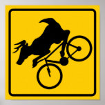 Bicycling Deer Crossing Highway Sign Print