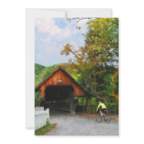 Bicyclist at Middle Bridge Woodstock VT Custom Announcement