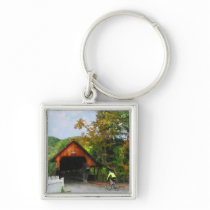 Bicyclist at Middle Bridge Woodstock VT Keychain