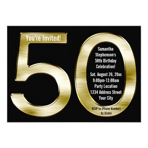 Big 5-0 Metallic-Look Gold 50th Birthday Party Custom Announcement