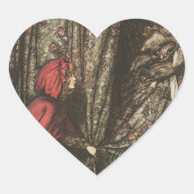 Big Bad Wolf in Grandma's Bed Heart Sticker