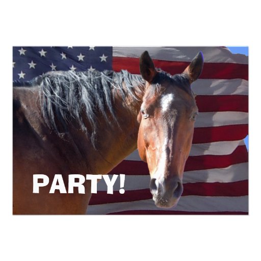 Big Bay Horse & U.S. Flag - Western Party Invitations (front side)