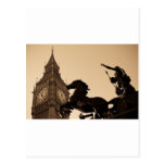 Big Ben and boudica statue sepia toned Post Card