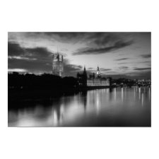 Big Ben and Westminster in black and white print