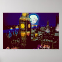 Big Ben, London with moon Poster