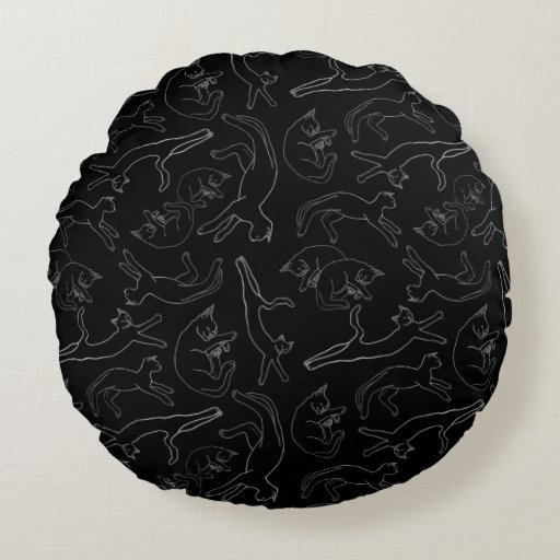 Big Black Cat Nap Round Throw Pillow (Black) Round Pillow Zazzle