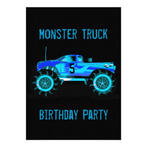 Big Blue Monster Truck Birthday Party Invitations