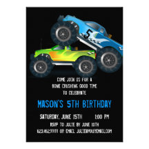 Big Blue Monster Truck Birthday Party Invitations