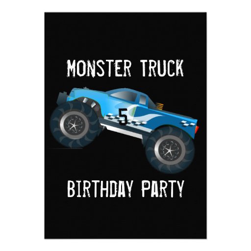 Big Blue Monster Truck Birthday Party Invitations