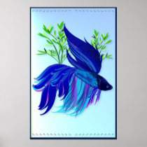 Big Blue Siamese Fighting Fish large Poster