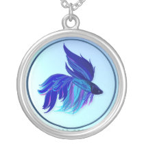 Big Blue Siamese Fighting Fish  Necklace