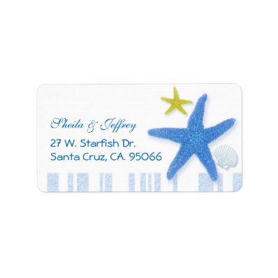 Big Blue Starfish + Stripes Wedding Label