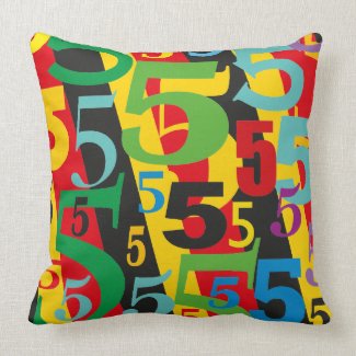 Big Bold Bright Number 5 Fun Colorful Pattern Throw Pillow