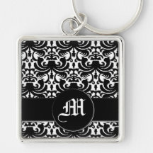Big Bold Damask (Black) Key Chain