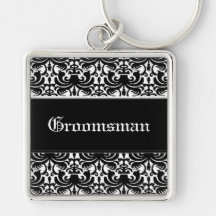 Big Bold Damask (Black) Keychain