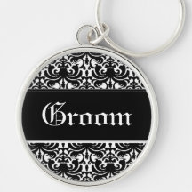 Big Bold Damask (Black) (Wedding) Key Chains