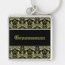 Big Bold Damask (Gold) (Wedding) Keychain