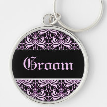 Big Bold Damask (Pink) (Wedding) Key Chain