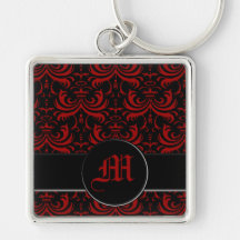 Big Bold Damask (Red) (Monogram) Key Chains