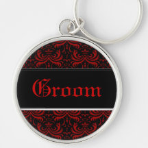 Big Bold Damask (Red) (Wedding) Keychains