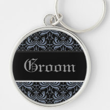 Big Bold Damask (Smokey Blue) Key Chain