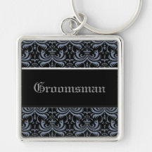 Big Bold Damask (Smokey Blue) Key Chains