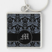 Big Bold Damask (Smokey Blue) Key Chains