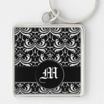 Big Bold Damask (White) Key Chain