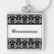 Big Bold Damask (White) (Wedding) Keychain