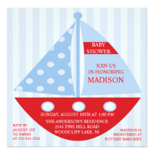 Big Bold Red Blue SAILBOAT Boy Baby Shower Custom Invitations