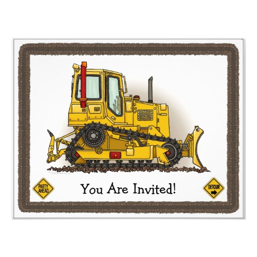 Big Bulldozer Dozer Kids Party Invitation