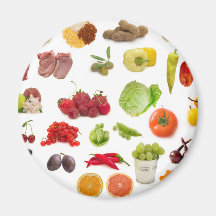 big collection of fruits and vegetables refrigerator magnets
