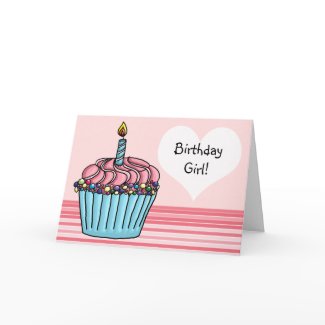 Big cupcake with candle and sprinkles Birthday Greeting Cards