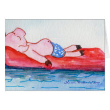 Big Daddy Pig Floating on Raft Card