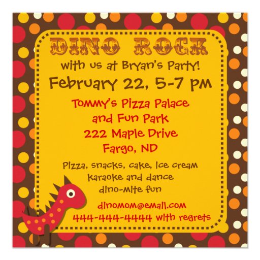 Big Dino Rock Party Birthday Invitations