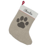 Big Dog Paw Print | Faux Burlap Small Christmas Stocking