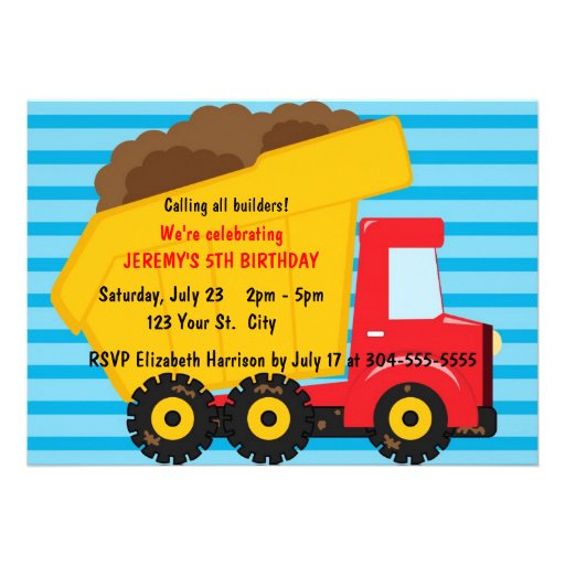 Big Dump Truck Birthday Custom Invites