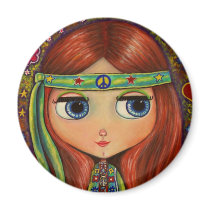 Big-Eye Hippie Doll Fridge Magnets