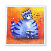 Big Fat Blue Cat - Square Magnet magnet
