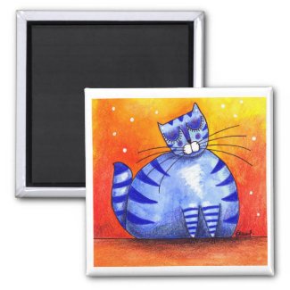 Big Fat Blue Cat - Square Magnet