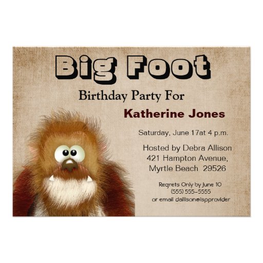 Big Foot/ Sasquatch Birthday Party Invitation