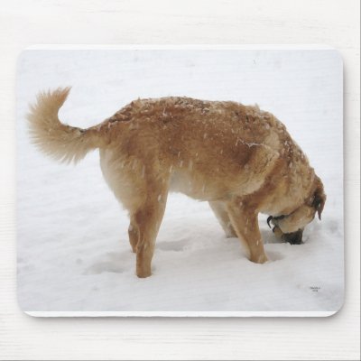 Big Golden Retriever Puppy Snow - Ranch Dog Lover Mousepad by She_Wolf_Medicine