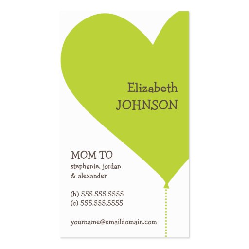Big Green Heart Trendy Mommy Business Card